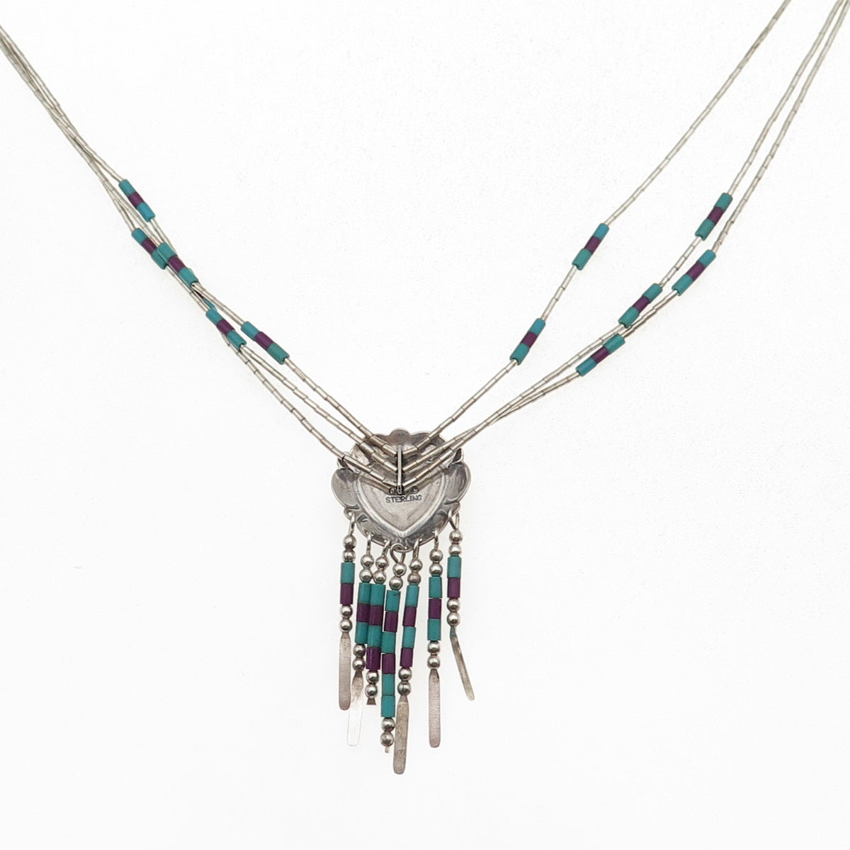 Quoc Turquoise Old Pawn 925 Sterling Vintage Sugilite Heart Chain Necklace 24"