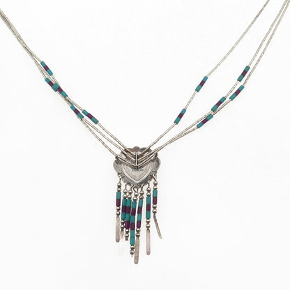 Quoc Turquoise Old Pawn 925 Sterling Vintage Sugilite Heart Chain Necklace 24"