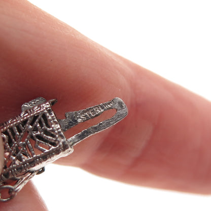 925 Sterling Antique Art Deco Real Diamond & Rhinestone Filigree Bracelet 6.5"
