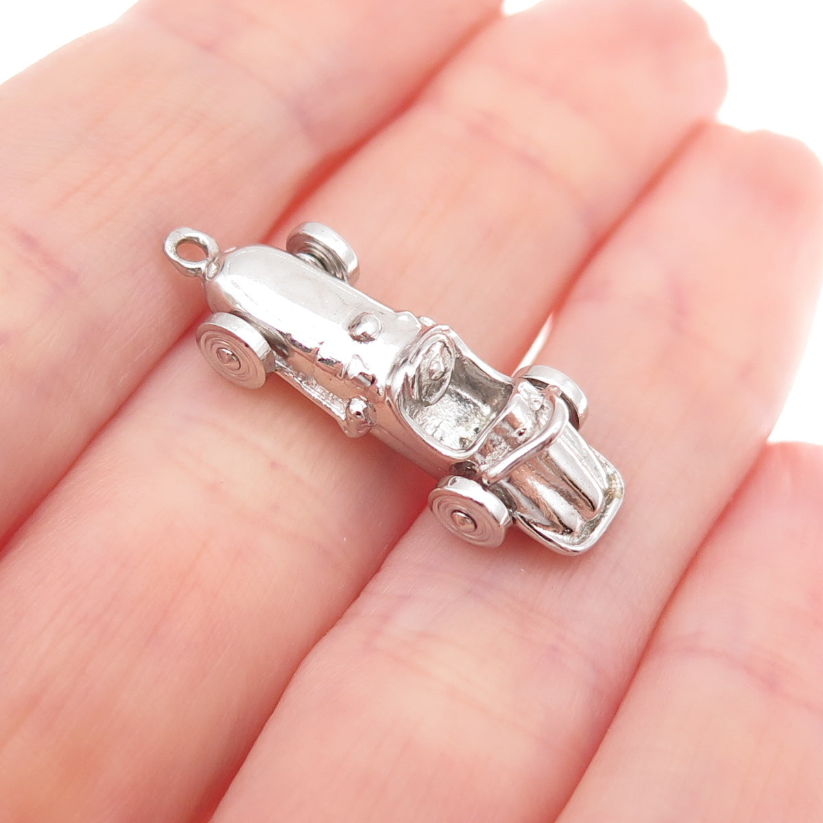 925 Sterling Silver Vintage Race Car 3D Charm Pendant