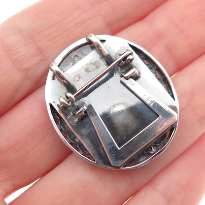 925 Sterling Silver 10K Gold Vintage Real Diamond Picture Frame Brooch / Pendant