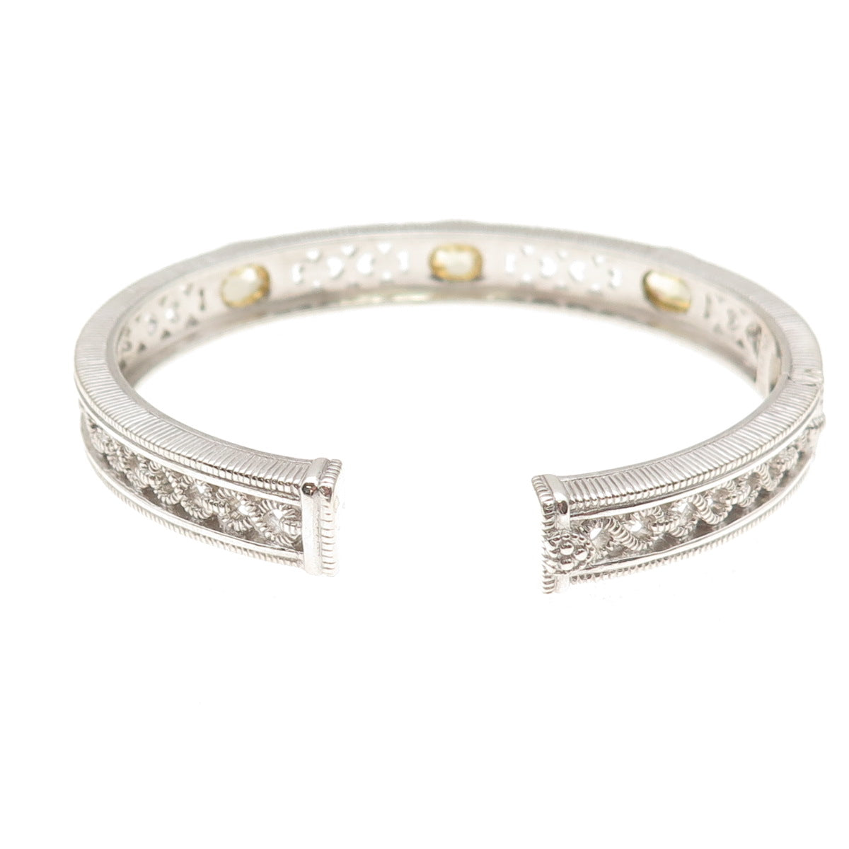 Judith Ripka 925 Sterling Silver Real Lemon Quartz Infinity Cuff Bracelet 6.25"