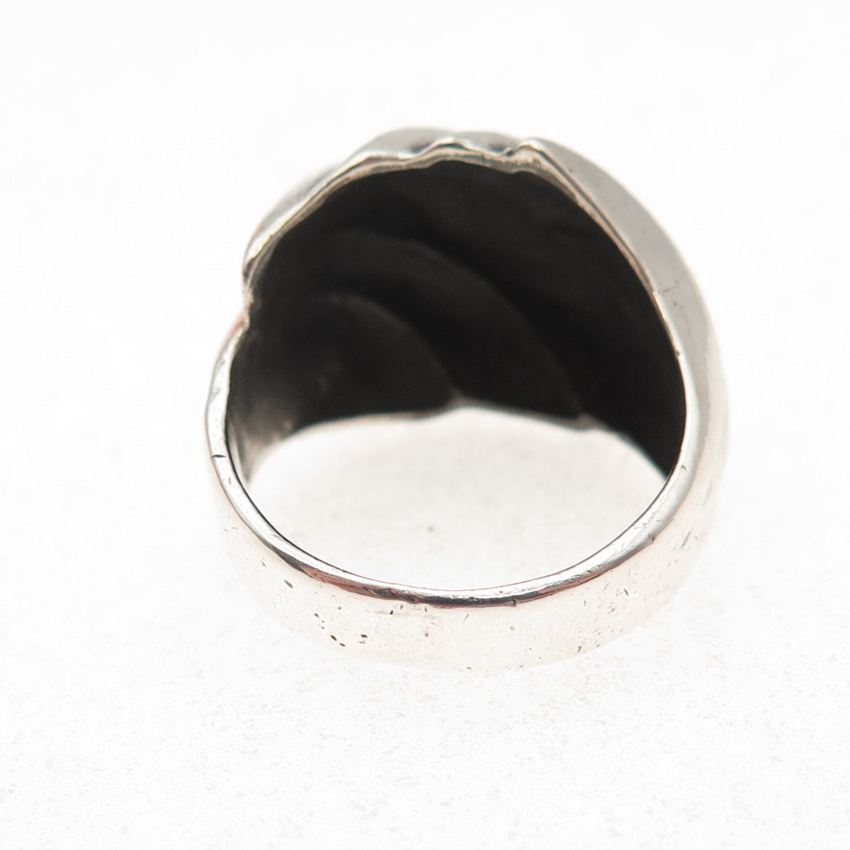 925 Sterling Silver Vintage Modernist Ribbed Oxidized Ring Size 7.75
