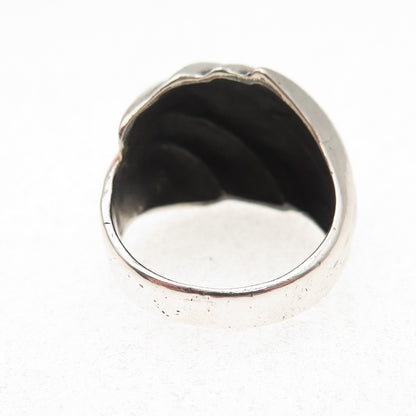 925 Sterling Silver Vintage Modernist Ribbed Oxidized Ring Size 7.75