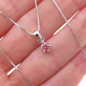 925 Sterling Silver Swarovski Pink Crystal Box Chain Necklace 16-18"