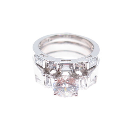 925 Sterling Round & Emerald-Cut C Z Engagement Interchangeable Ring Size 6.25
