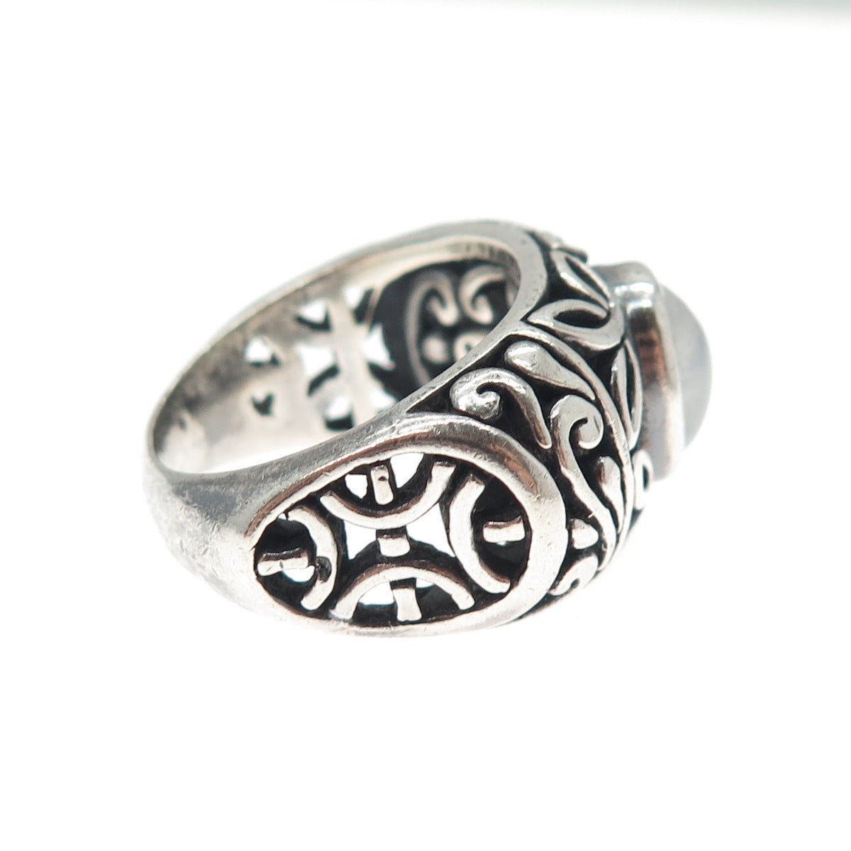 SAMUEL BENHAM BJC Sterling Silver Vintage Real Moonstone Oxidized Ring Size 9.5