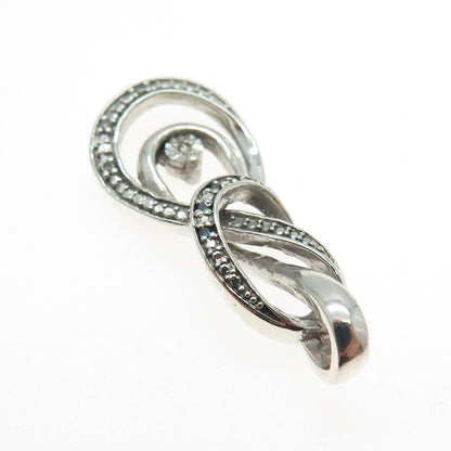 925 Sterling Silver Real Round-Cut Blue & White Diamond Twisted Knot Pendant