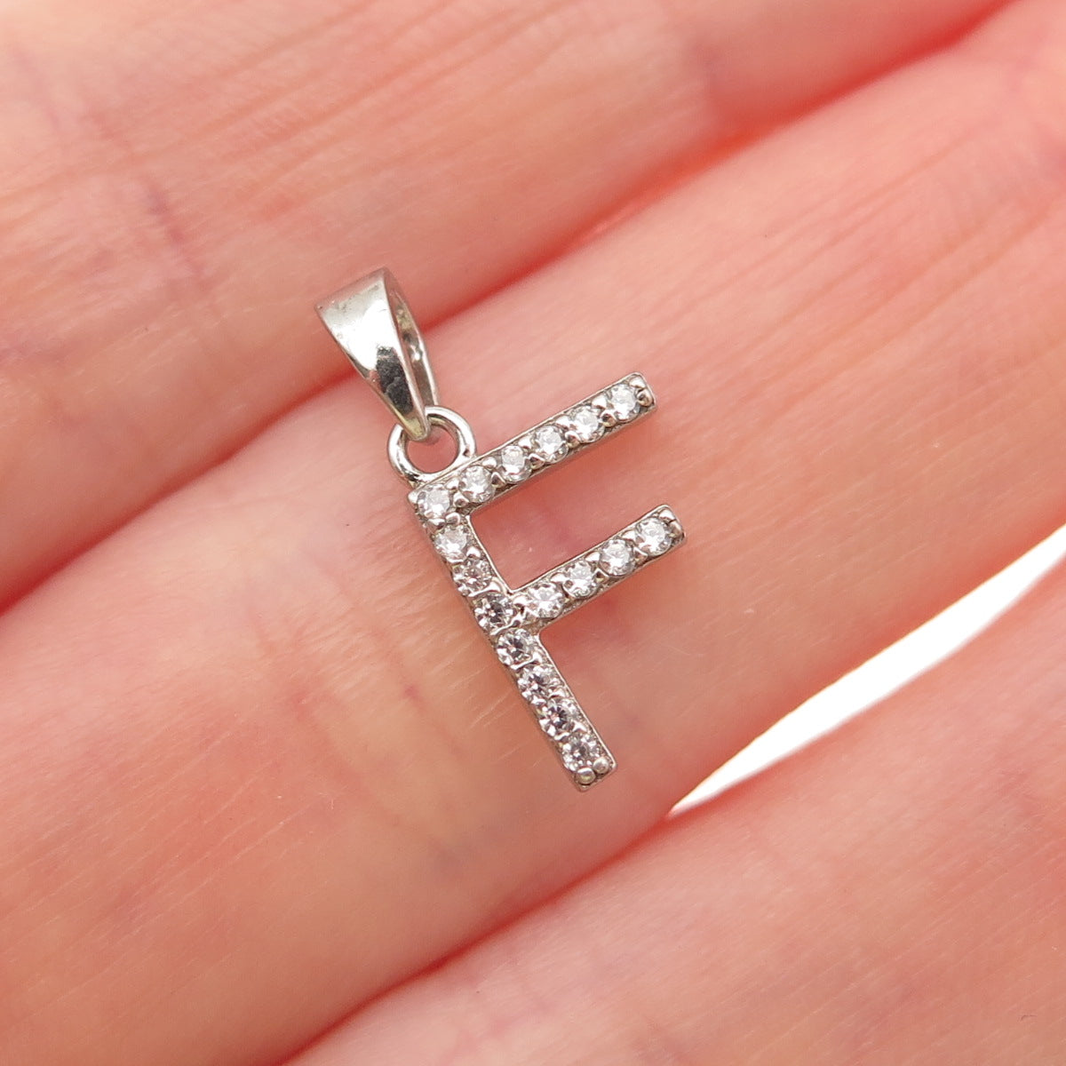 925 Sterling Silver Round-Cut C Z Letter F Initial Mini Charm Pendant