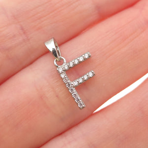 925 Sterling Silver Round-Cut C Z Letter F Initial Mini Charm Pendant