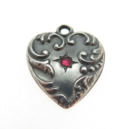 925 Sterling Silver Antique Tourmaline Chatelaine Heart Oxidized Mini Pendant