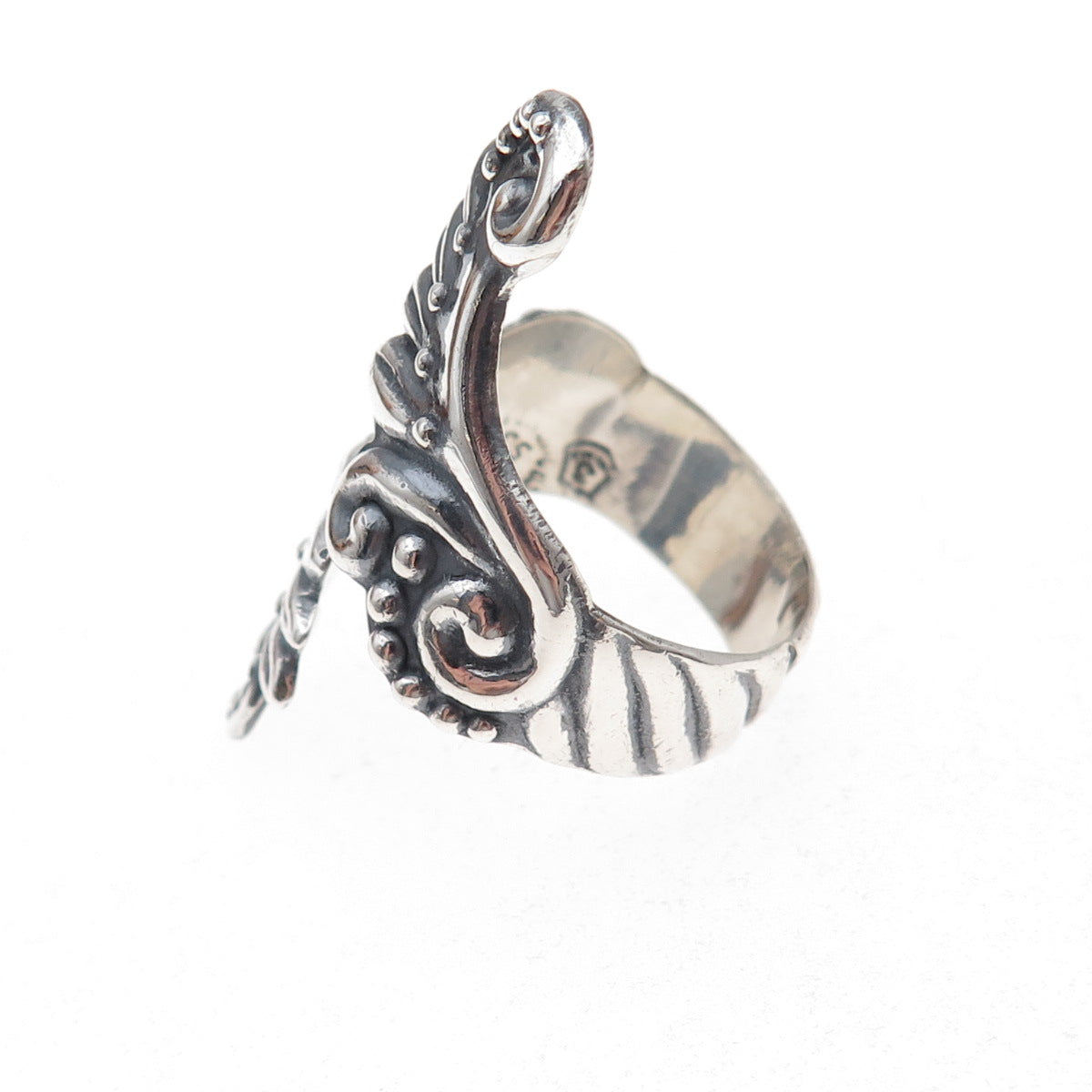 925 Sterling Silver Vintage Mexico Wings Oxidized Adjustable Ring Size 9