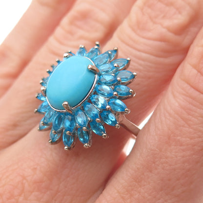 D'Joy 925 Sterling Silver Real Sleeping Beauty Turquoise & Apatite Ring Size 8