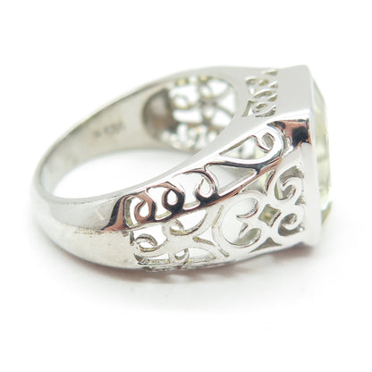 925 Sterling Silver Real Emerald-Cut Lime Citrine Swirl Ring Size 8.25
