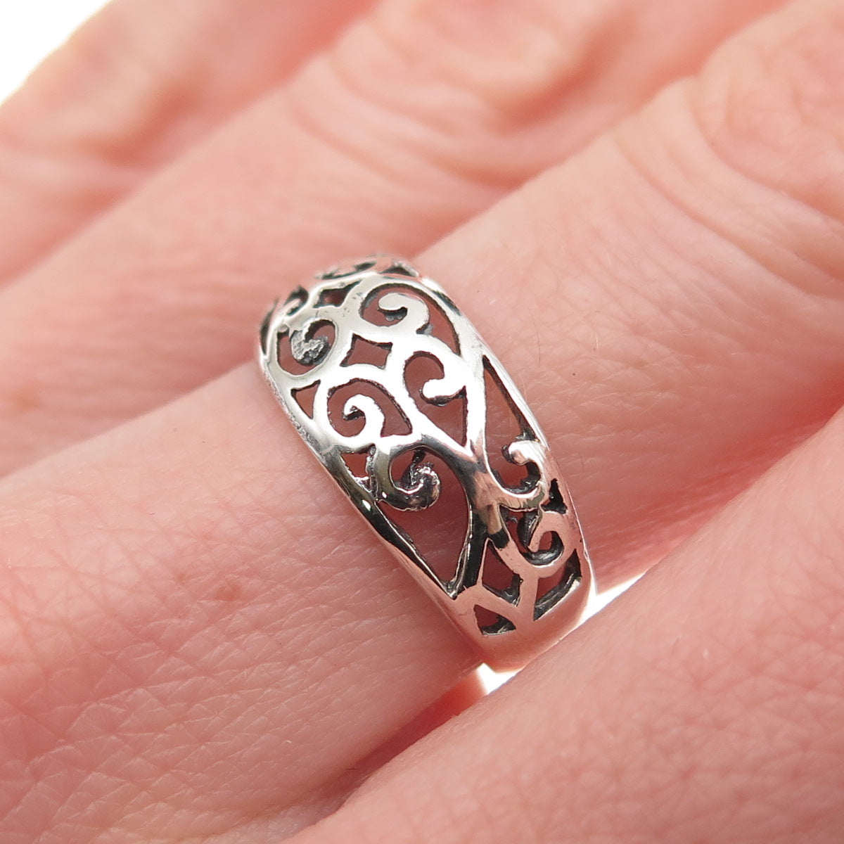 925 Sterling Silver Vintage Modernist Swirl Ring Size 6.75