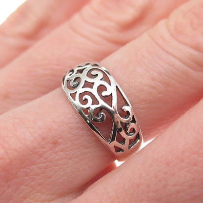 925 Sterling Silver Vintage Modernist Swirl Ring Size 6.75