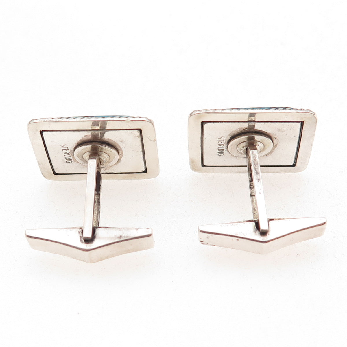 925 Sterling Silver Vintage Real Bisbee Turquoise Oxidized Cufflinks