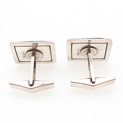 925 Sterling Silver Vintage Real Bisbee Turquoise Oxidized Cufflinks