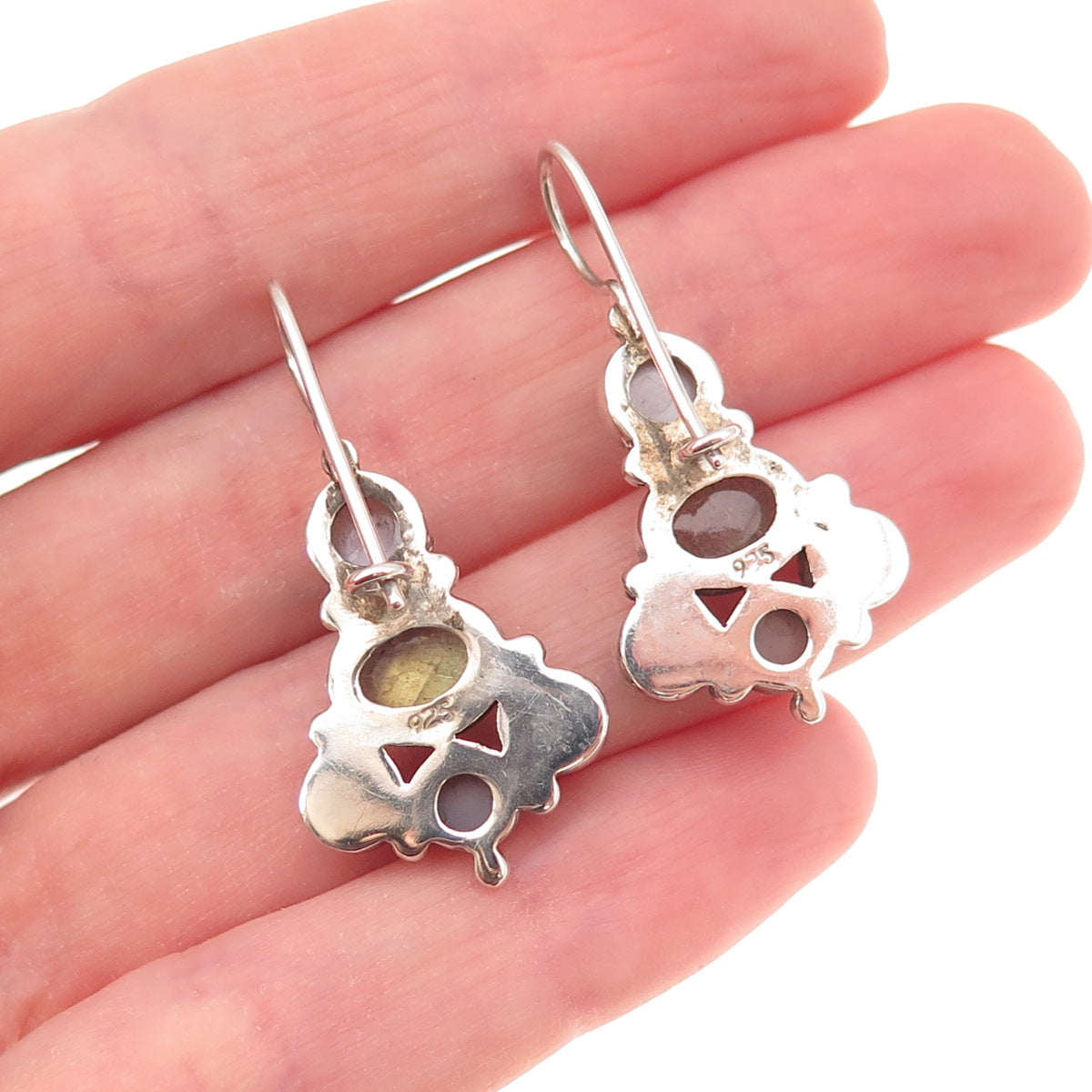 925 Sterling Silver Vintage Real Moonstone Labradorite Hematite Dangle Earrings