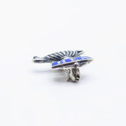 925 Sterling Silver Vintage Enamel "HEA" Teapot Small Pin Brooch