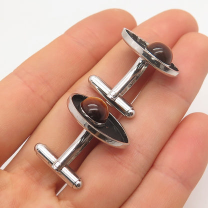925 Sterling Silver Vintage Hayward Real Tiger Eye Gemstone Cufflinks