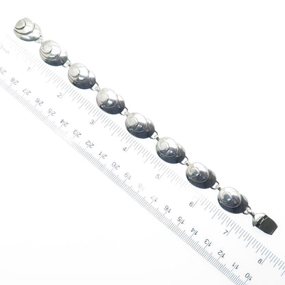 925 Sterling Silver Vintage Seashell Modernist Oxidized Link Bracelet 7.25"