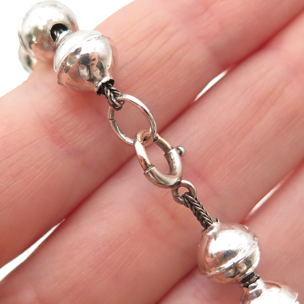 Old Pawn 925 Sterling Silver Gold Filled Lock Vintage Navajo Pearls Bracelet 7"