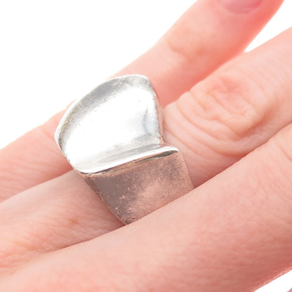 925 Sterling Silver Vintage Modernist Wavy Oxidized Ring Size 5.25