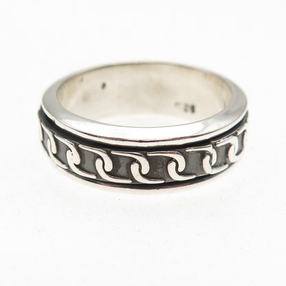 925 Sterling Silver Vintage Chain Link Oxidized Rotating Band Ring Size 11