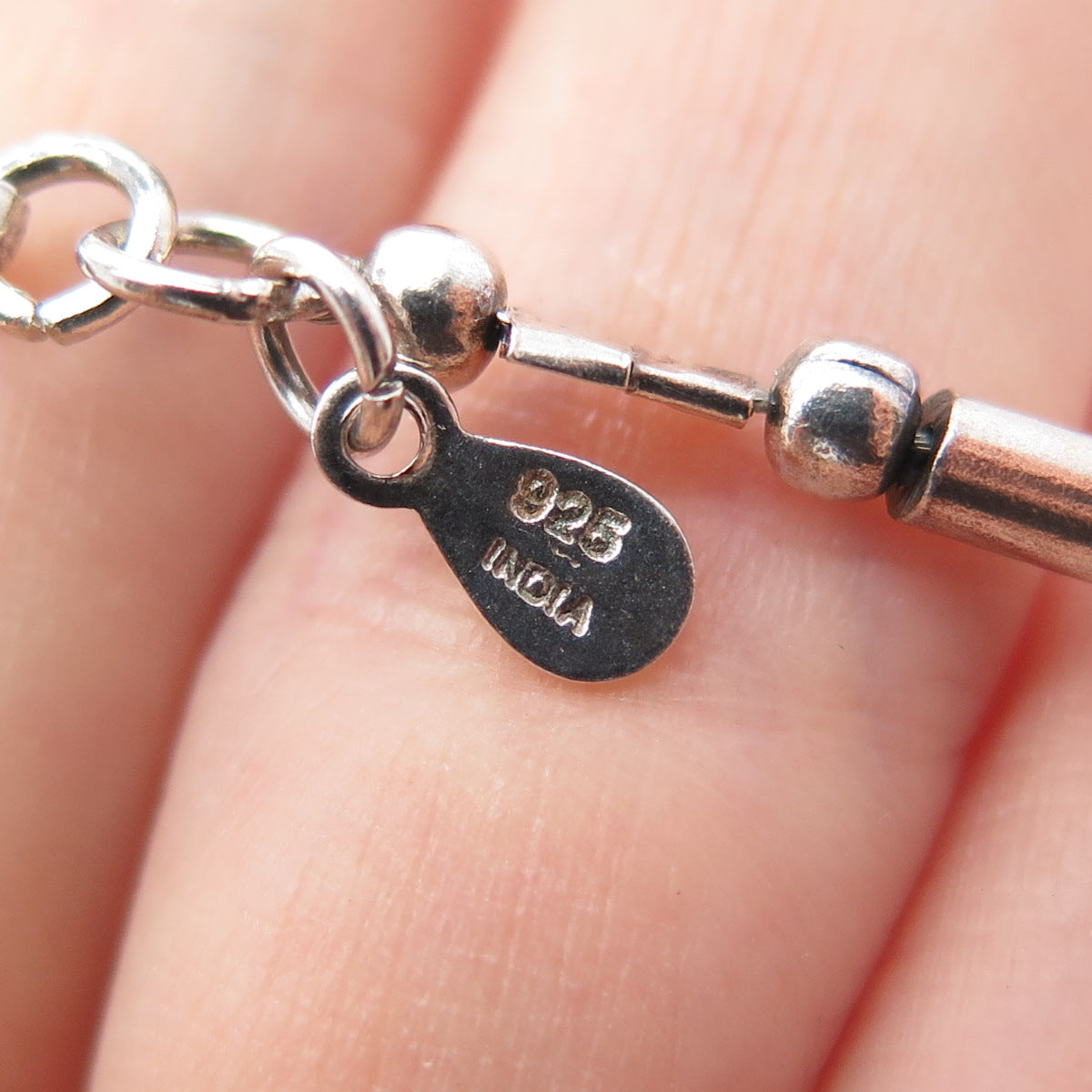 925 Sterling Silver Vintage Modernist Thorn Beaded Chain Necklace 16-18"