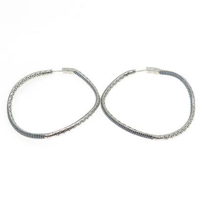 KLEO 925 Sterling Silver Round-Cut Blue C Z Wavy Large Hoop Earrings