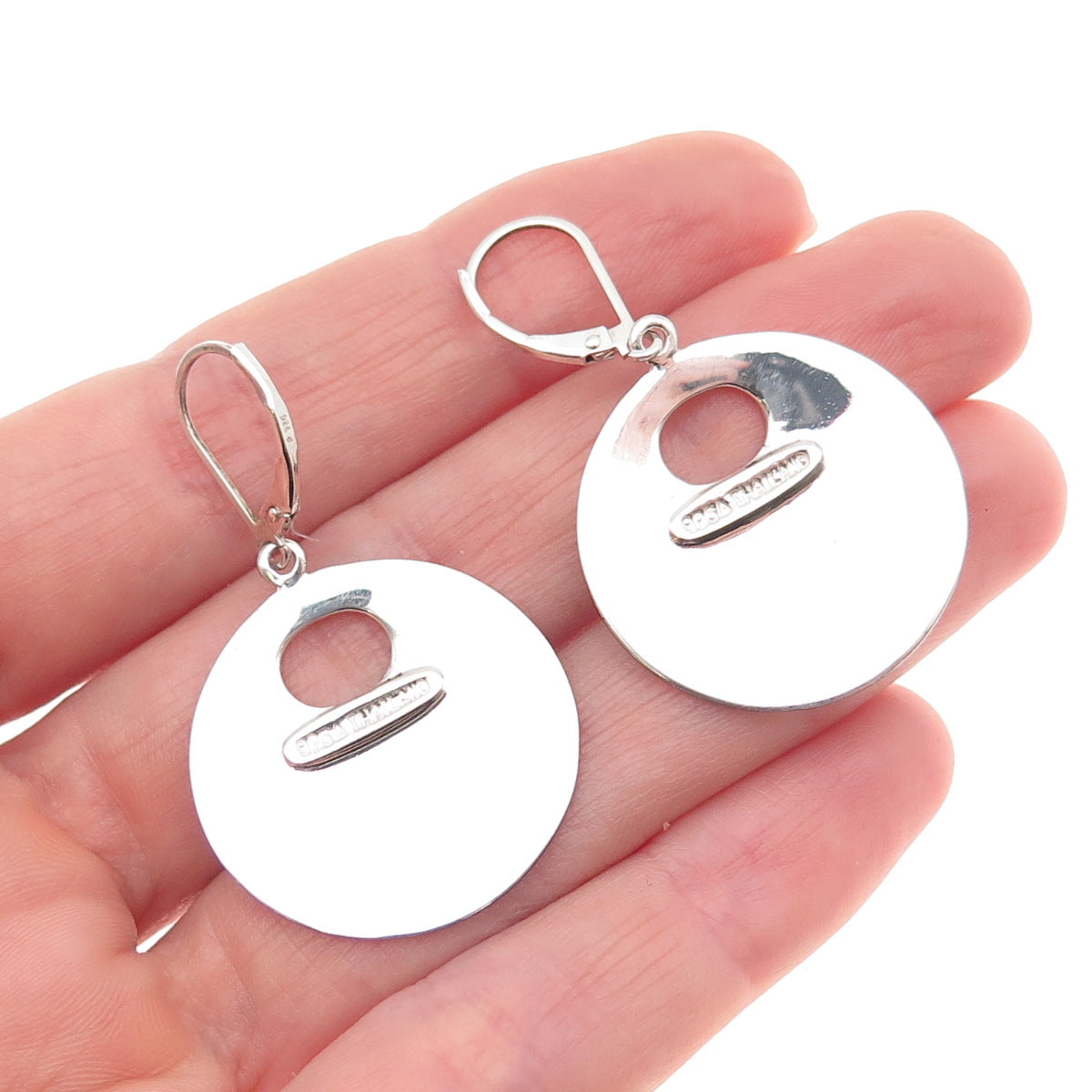 925 Sterling Silver Vintage Modernist Disc Dangle Earrings