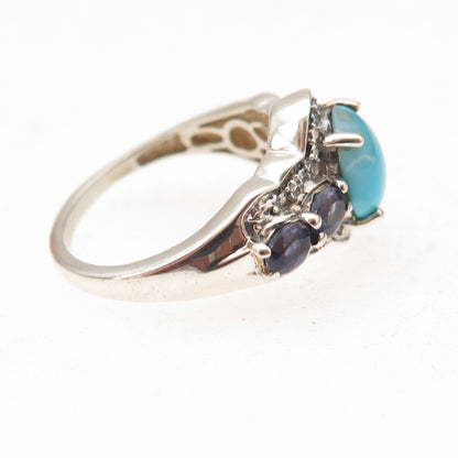 Chuck Clemency 925 Sterling Real Sleeping Beauty Turquoise & Iolite Ring Size 7