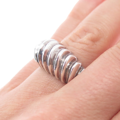 925 Sterling Silver Vintage Modernist Ribbed Oxidized Ring Size 6.5