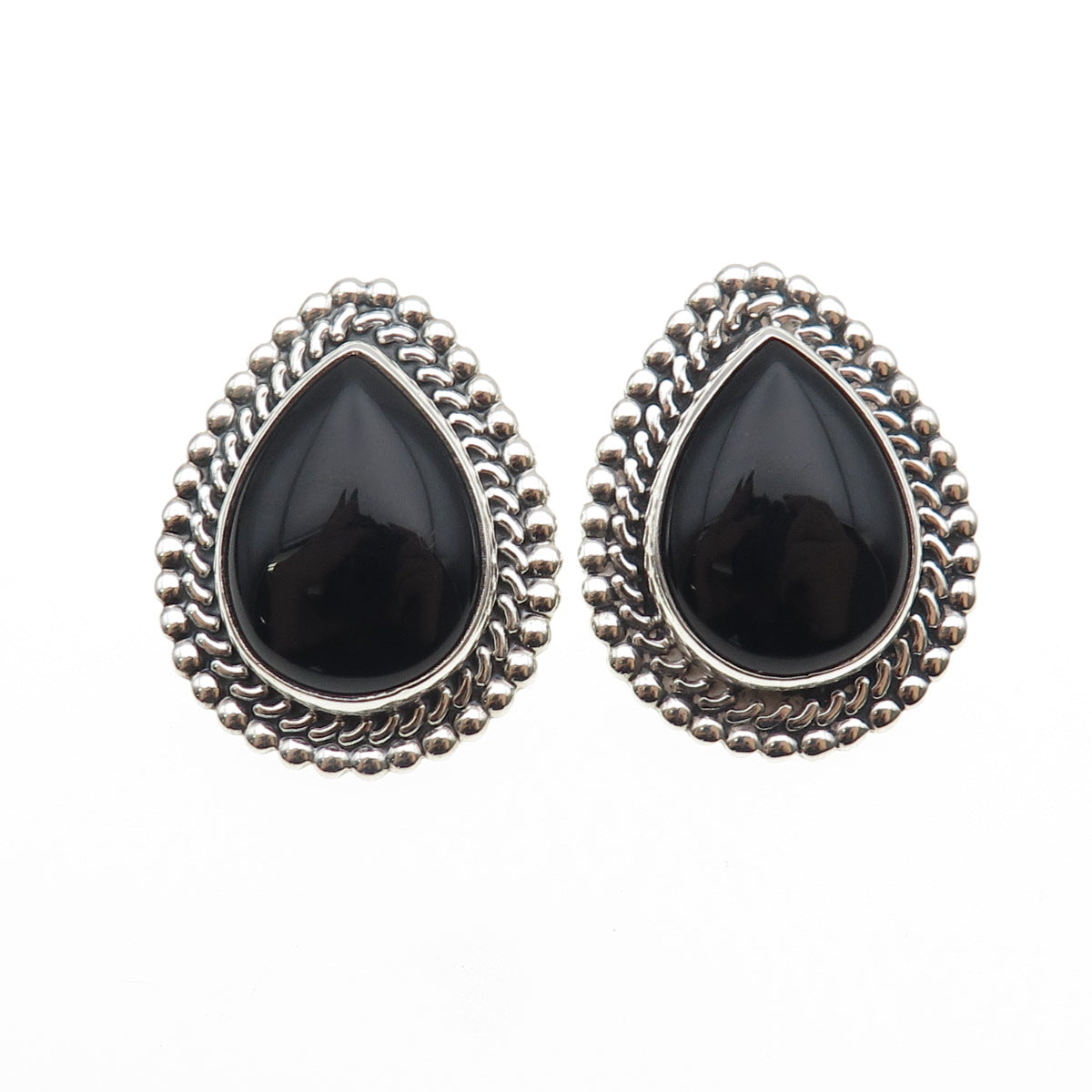 Mark Washerman Samara 925 Sterling Vintage Mexico Black Onyx Oxidized Earrings