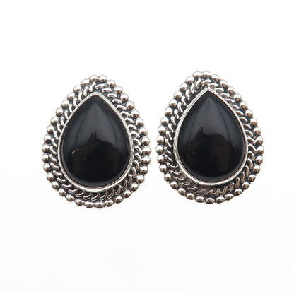 Mark Washerman Samara 925 Sterling Vintage Mexico Black Onyx Oxidized Earrings