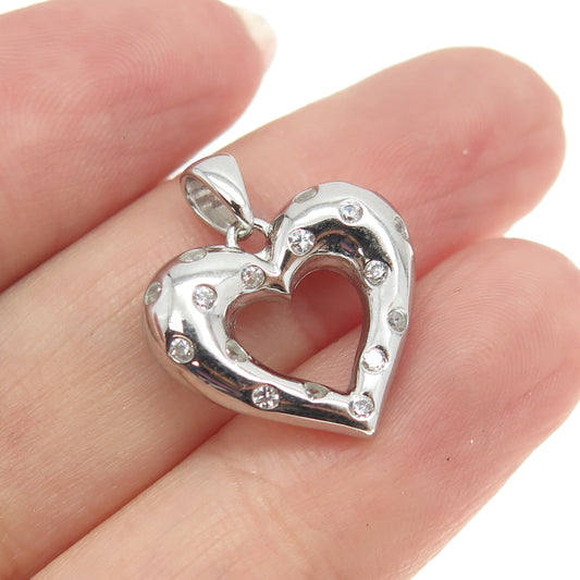 925 Sterling Silver Round-Cut C Z Puffy Heart Pendant