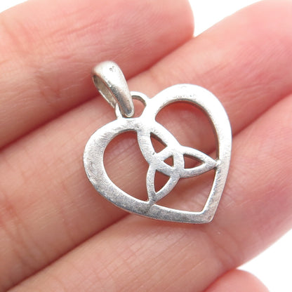 SOLVAR 925 Sterling Silver Vintage Celtic Trinity Heart Minimalist Charm Pendant
