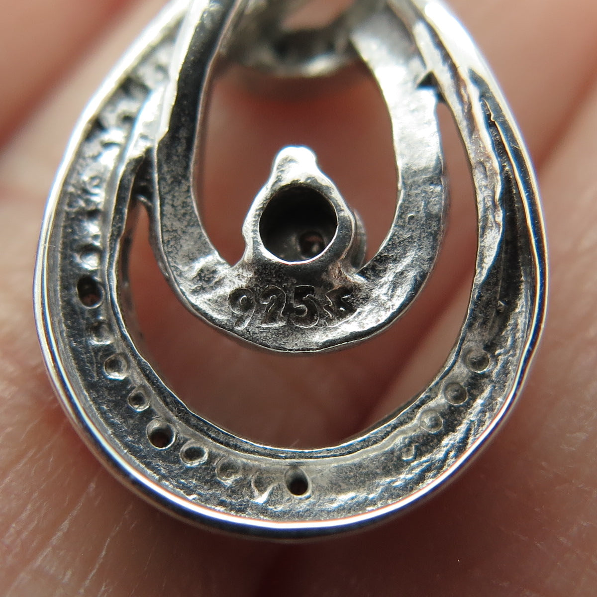 925 Sterling Silver Real Round-Cut Blue & White Diamond Twisted Knot Pendant