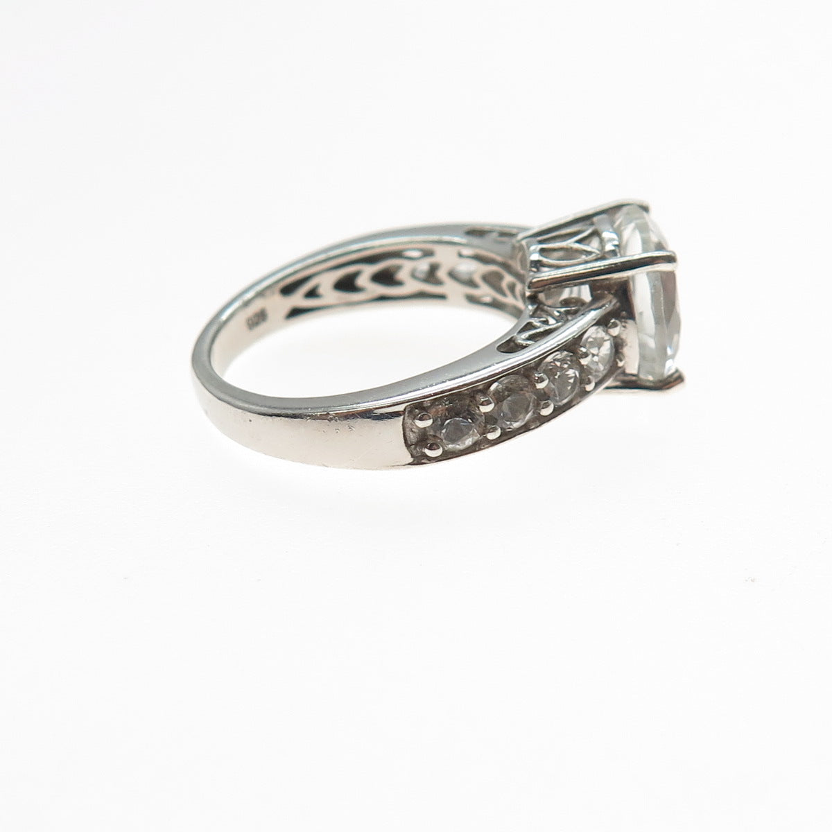 CHUCK CLEMENCY 925 Sterling Silver Real White Topaz Engagement Ring Size 7