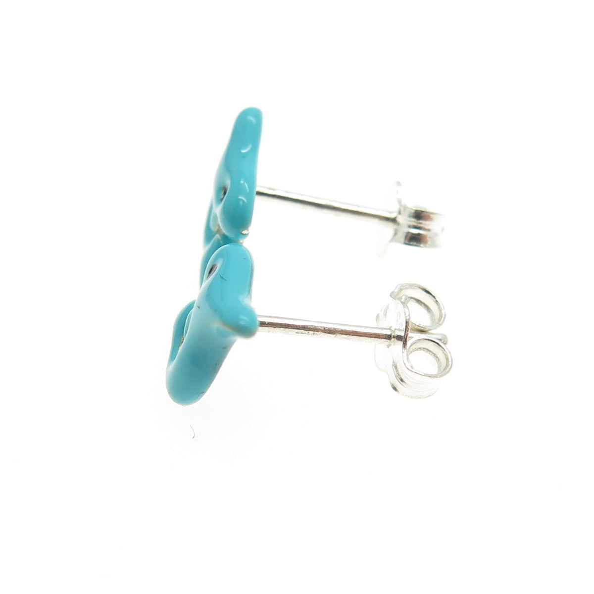 925 Sterling Silver Turquoise-Color Enamel Shark Stud Earrings