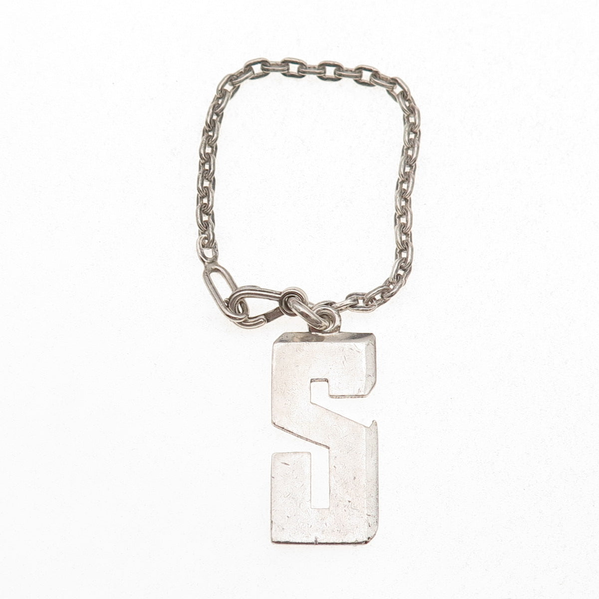 925 Sterling Silver Vintage Letter S Initial Fob Key Chain