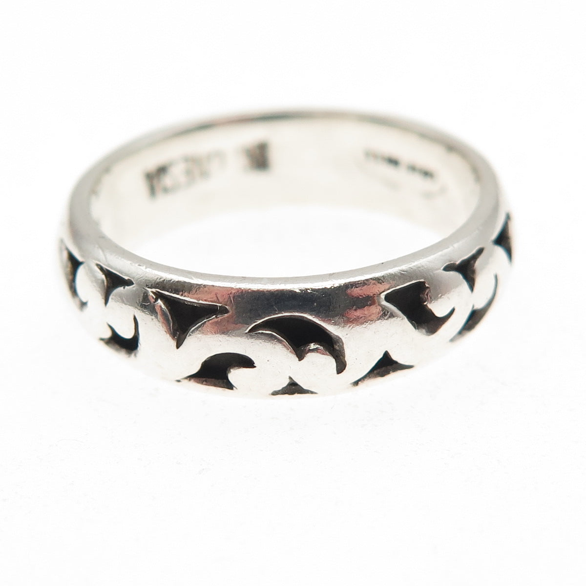 Lois Hill Sterling Silver Vintage Signature Scroll Oxidized Band Ring Size 9.25