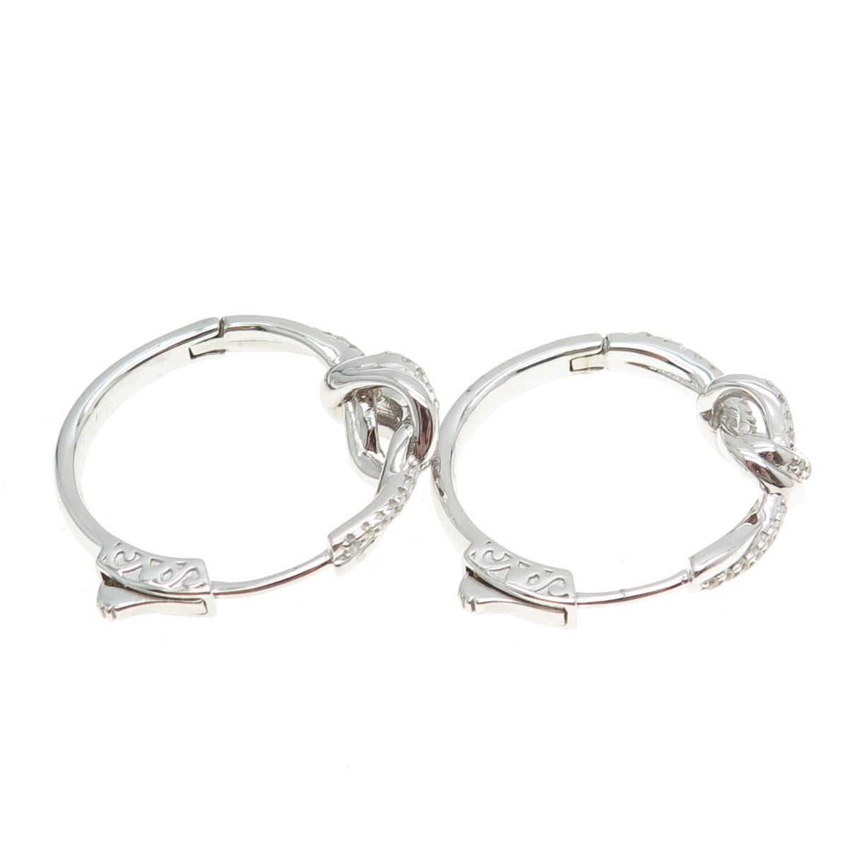 925 Sterling Silver Round-Cut C Z Knot Hoop Earrings