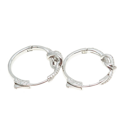 925 Sterling Silver Round-Cut C Z Knot Hoop Earrings