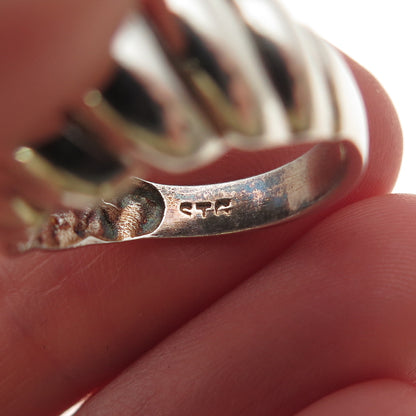 925 Sterling Silver Vintage Modernist Ribbed Dome Oxidized Ring Size 6