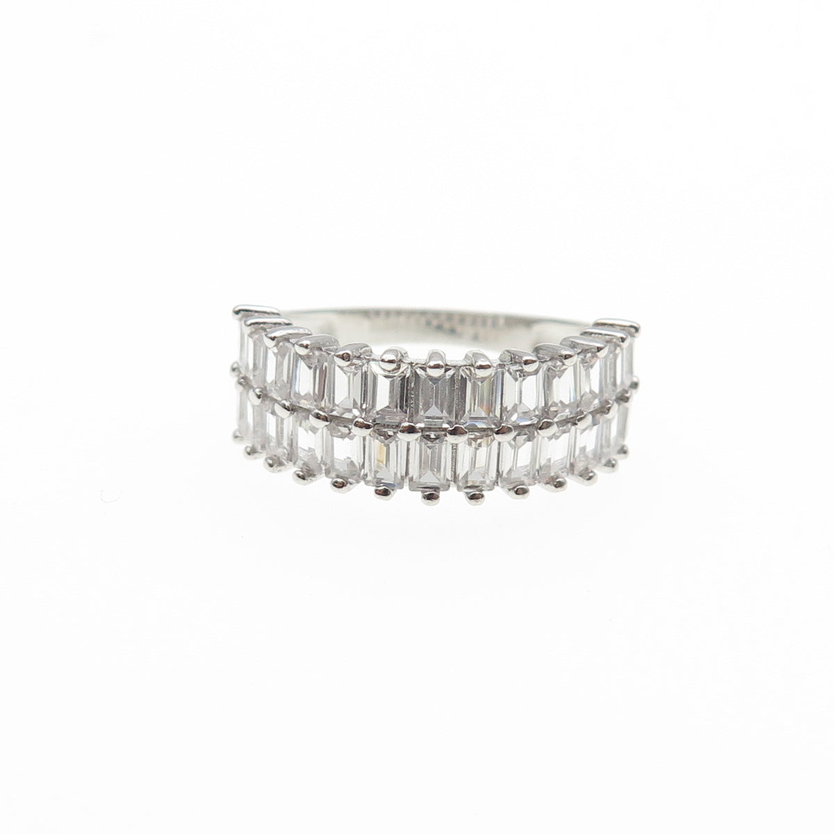 925 Sterling Silver Emerald-Cut C Z Half Eternity Ring Size 6