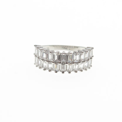 925 Sterling Silver Emerald-Cut C Z Half Eternity Ring Size 6