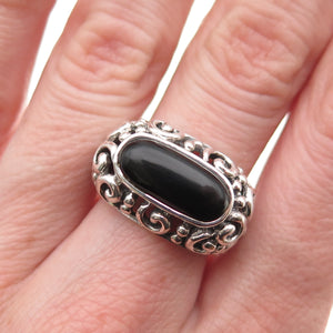 Sidney Evan 925 Sterling Silver Vintage Real Black Onyx Spiral Ring Size 7
