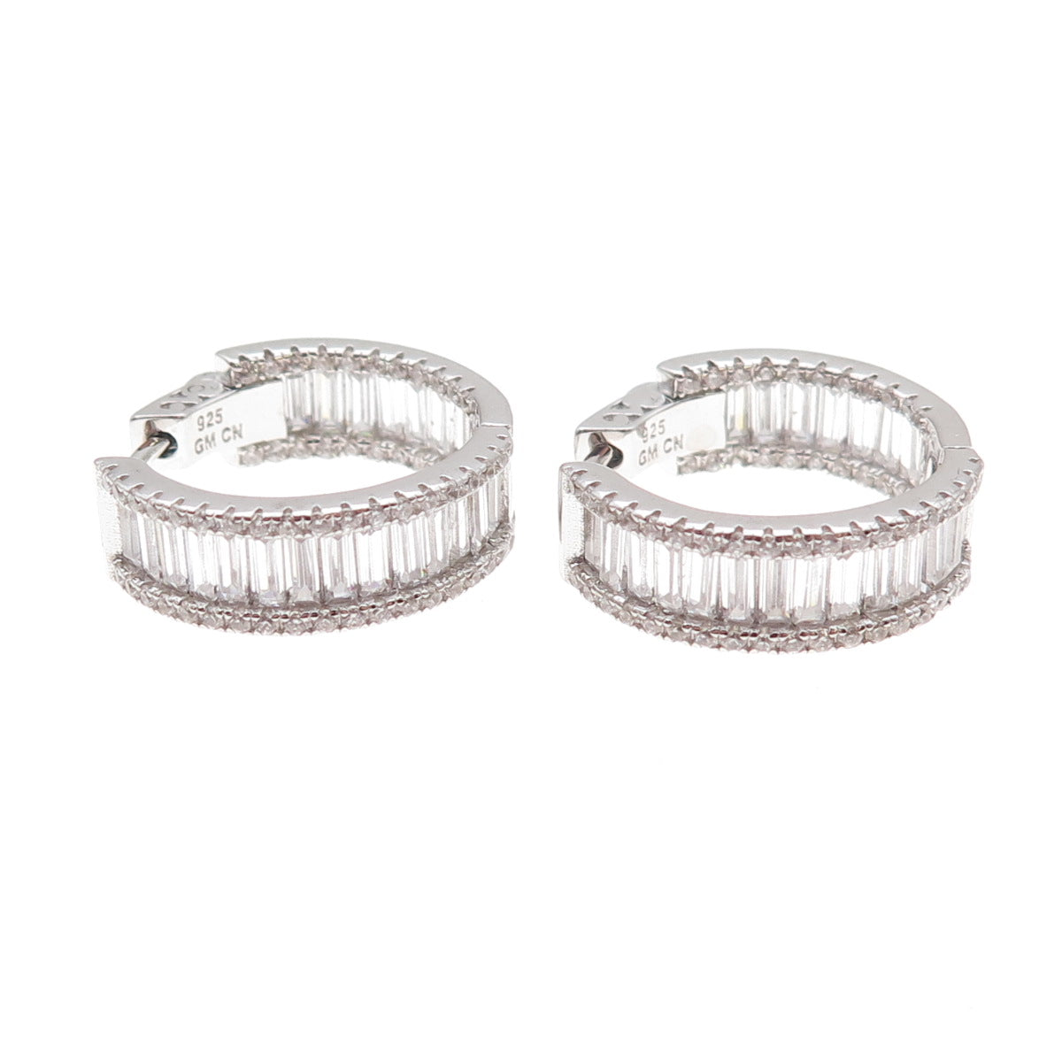 925 Sterling Silver Emerald & Round-Cut C Z In / Out Hoop Earrings